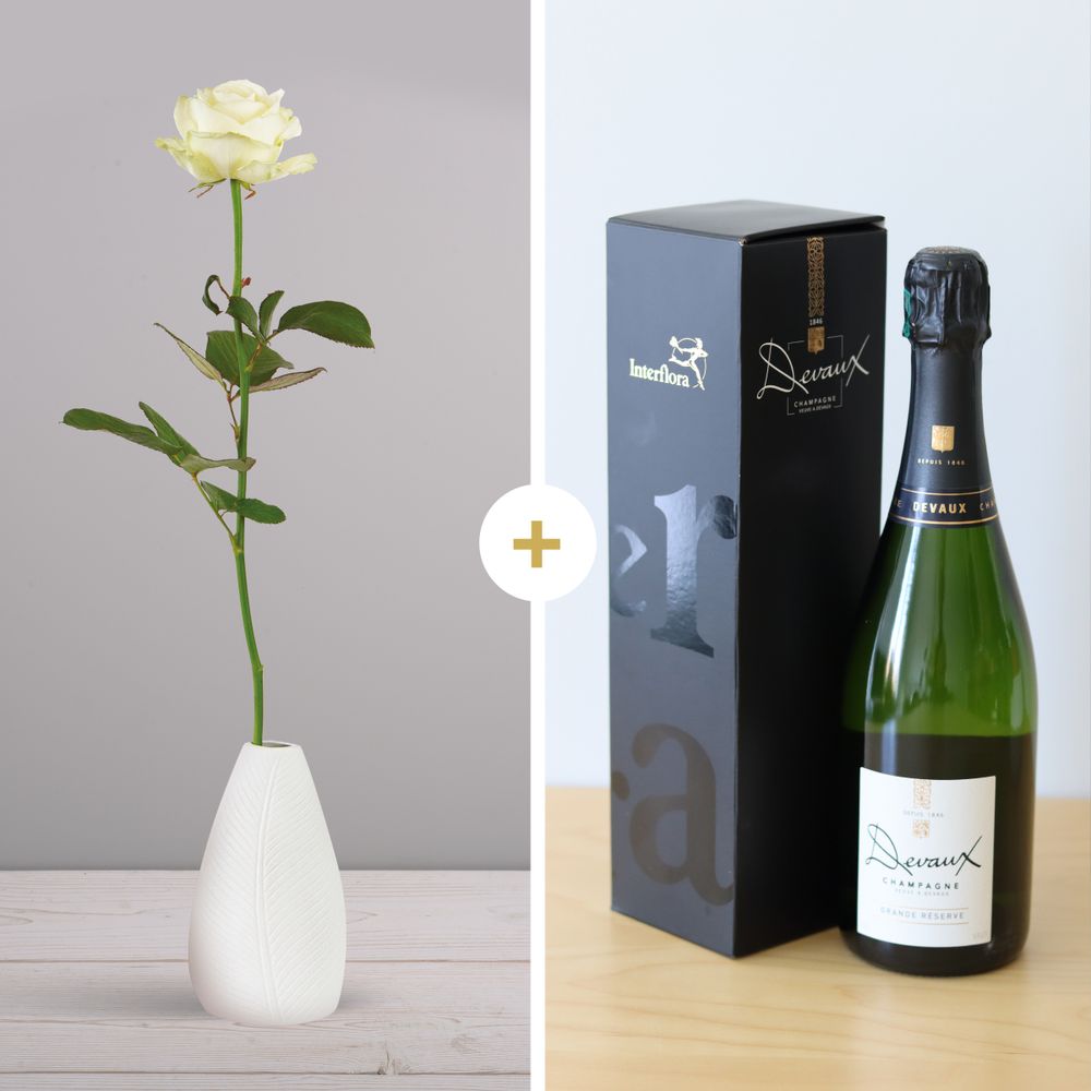 Rose blanche et son champagne Devaux