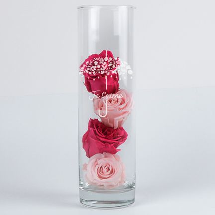 Roses éternelles et leur vase gravé personnalisable