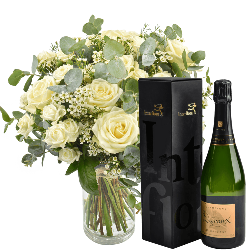 Vert Coton Et Son Champagne Devaux Fleurs Cadeaux Rapidite Remise En Main Propre En De 4h Qualite Garantie Bouquet Realise Par Un Artisan Fleuriste