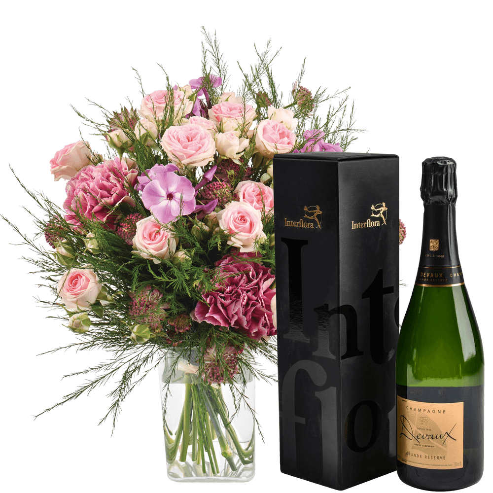 Velours Et Son Champagne Devaux Fleurs Cadeaux Rapidite Remise En Main Propre En De 4h Qualite Garantie Bouquet Realise Par Un Artisan Fleuriste