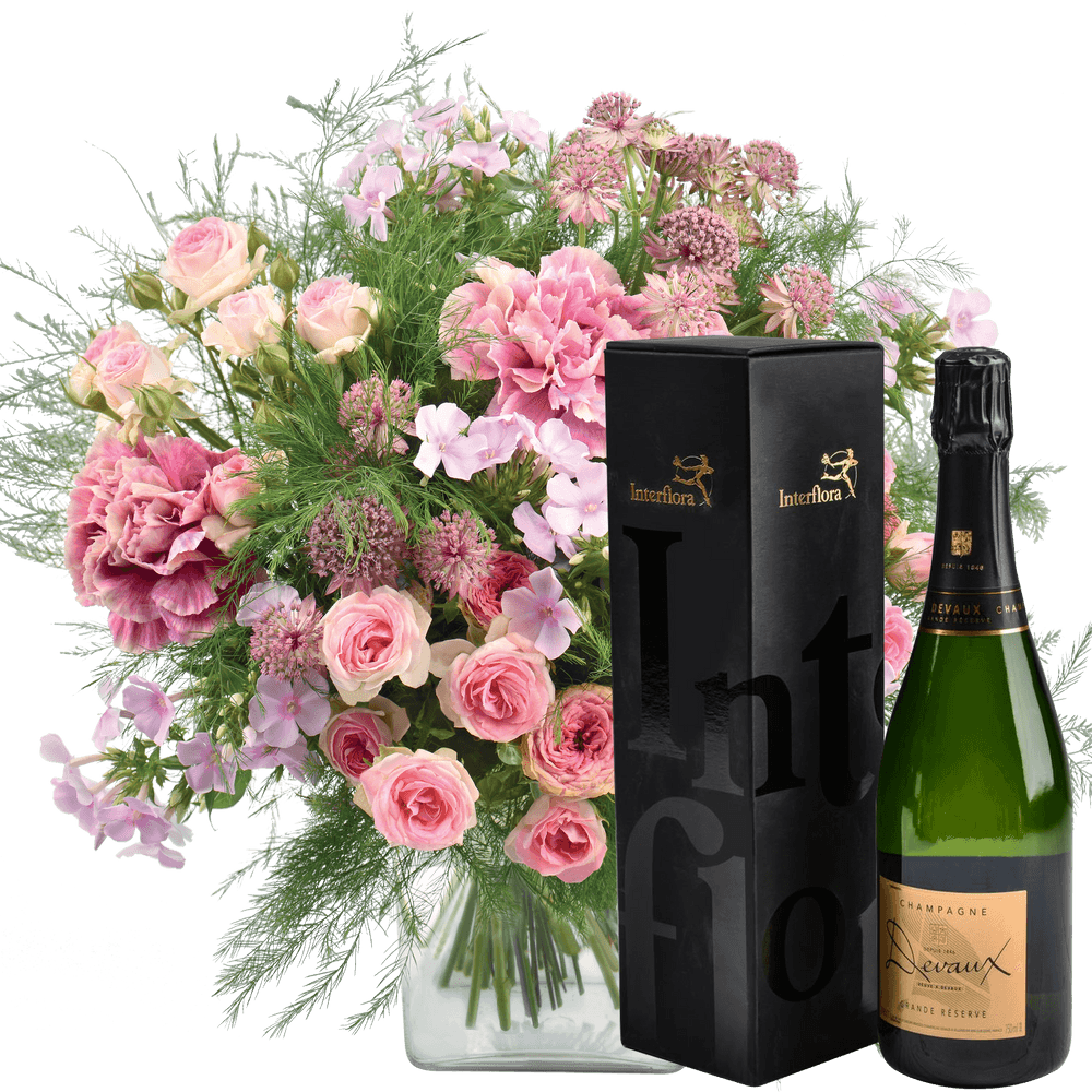 Velours Et Son Champagne Devaux Fleurs Cadeaux Rapidite Remise En Main Propre En De 4h Qualite Garantie Bouquet Realise Par Un Artisan Fleuriste