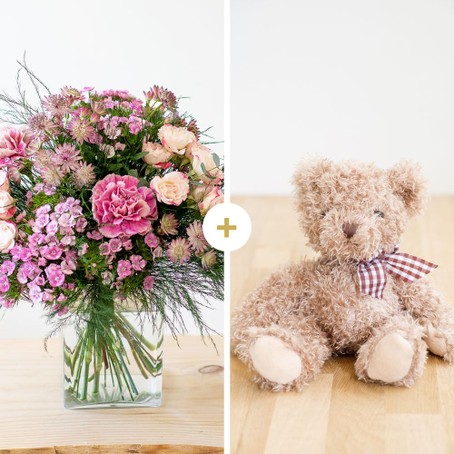 Livraison de fleurs et ourson - Bouquet de fleurs et ourson Harry