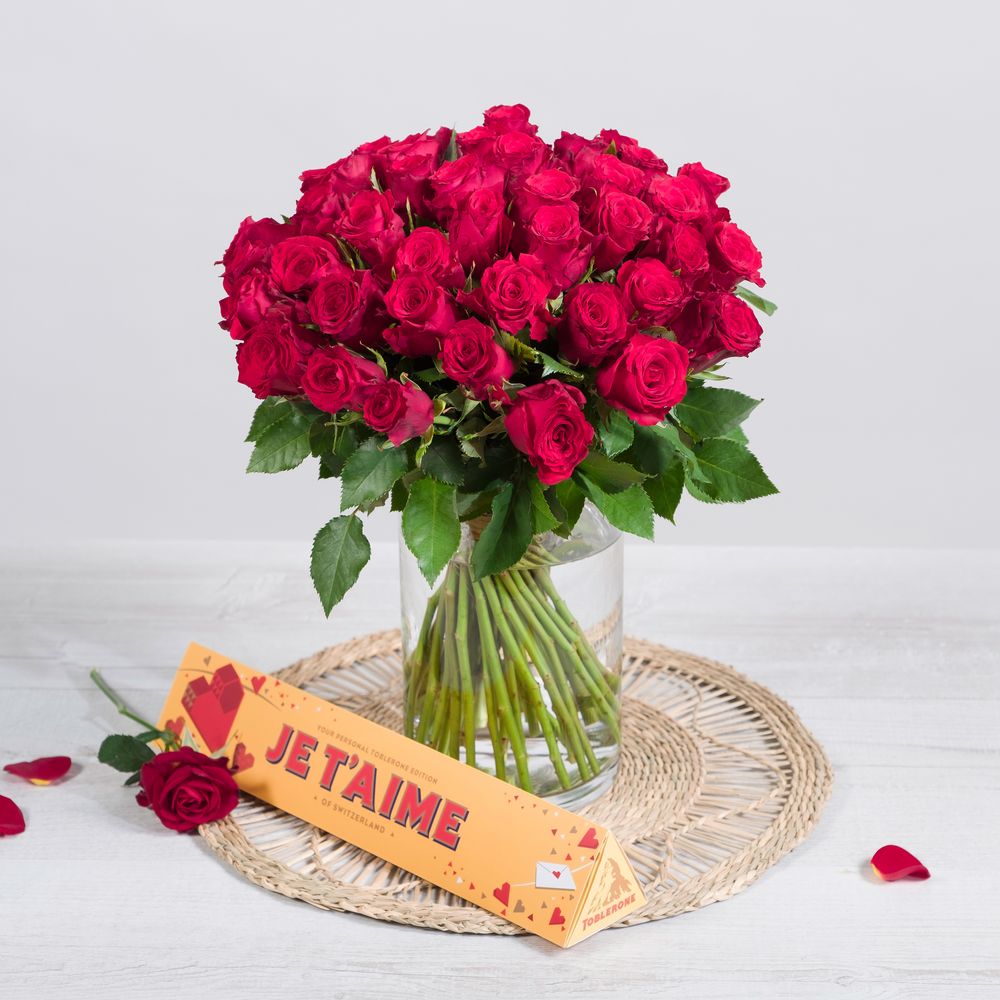 Roses rouges & Toblerone Je t'aime | Interflora | Saint-Valentin
