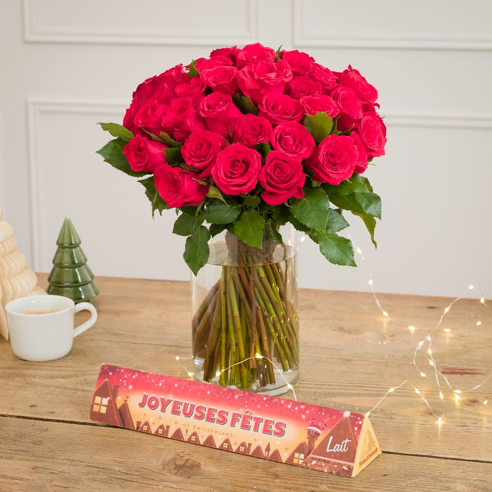 Roses rouges & Toblerone "Joyeuses fêtes"