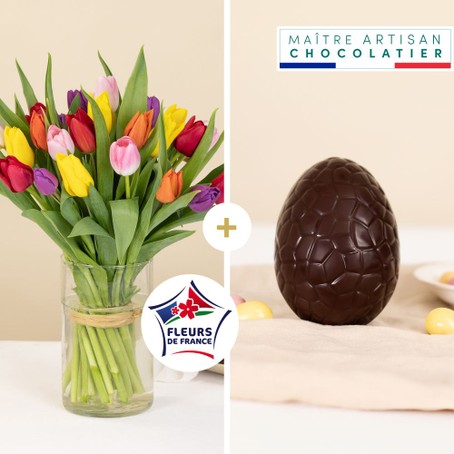 Brassée de tulipes et son œuf de Pâques