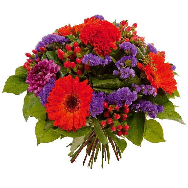 Bouquet rond à dominante rouge et violet