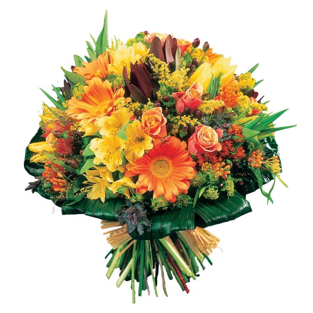 Bouquet rond à dominantes jaune et orange