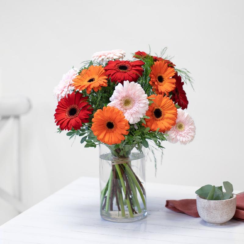 Multicolor bouquet of gerberas, classic and cheerful.