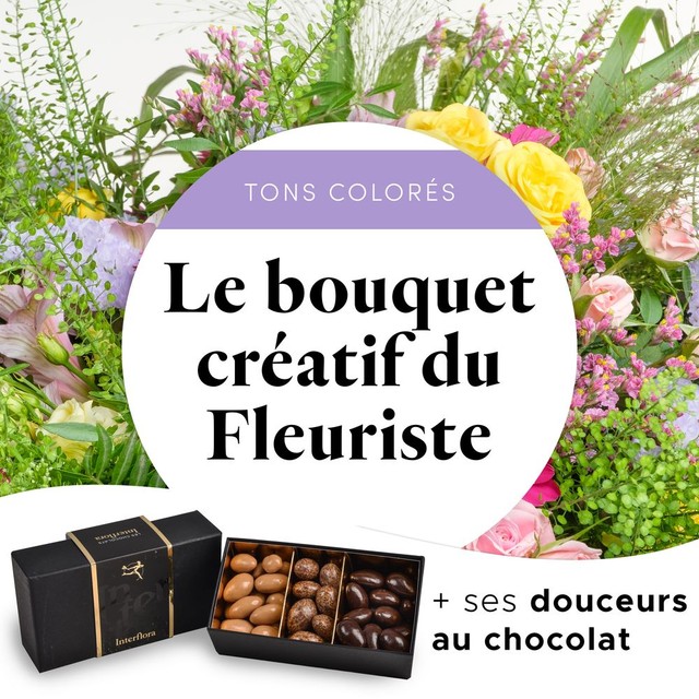 Bouquet du fleuriste multicolore et ses amandes au chocolat