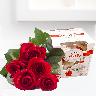 Bouquet of five red roses and Raffaello candies