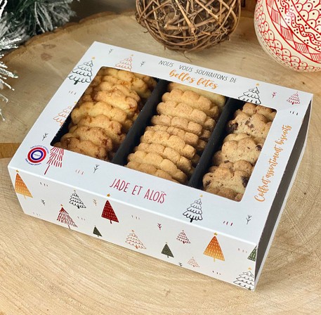 COFFRET CADEAU de 3 biscuits personnalisés pour Noël