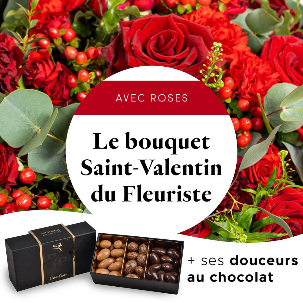 Le bouquet Saint Valentin du fleuriste & Amandes au chocolat | Livraison de  roses | Interflora