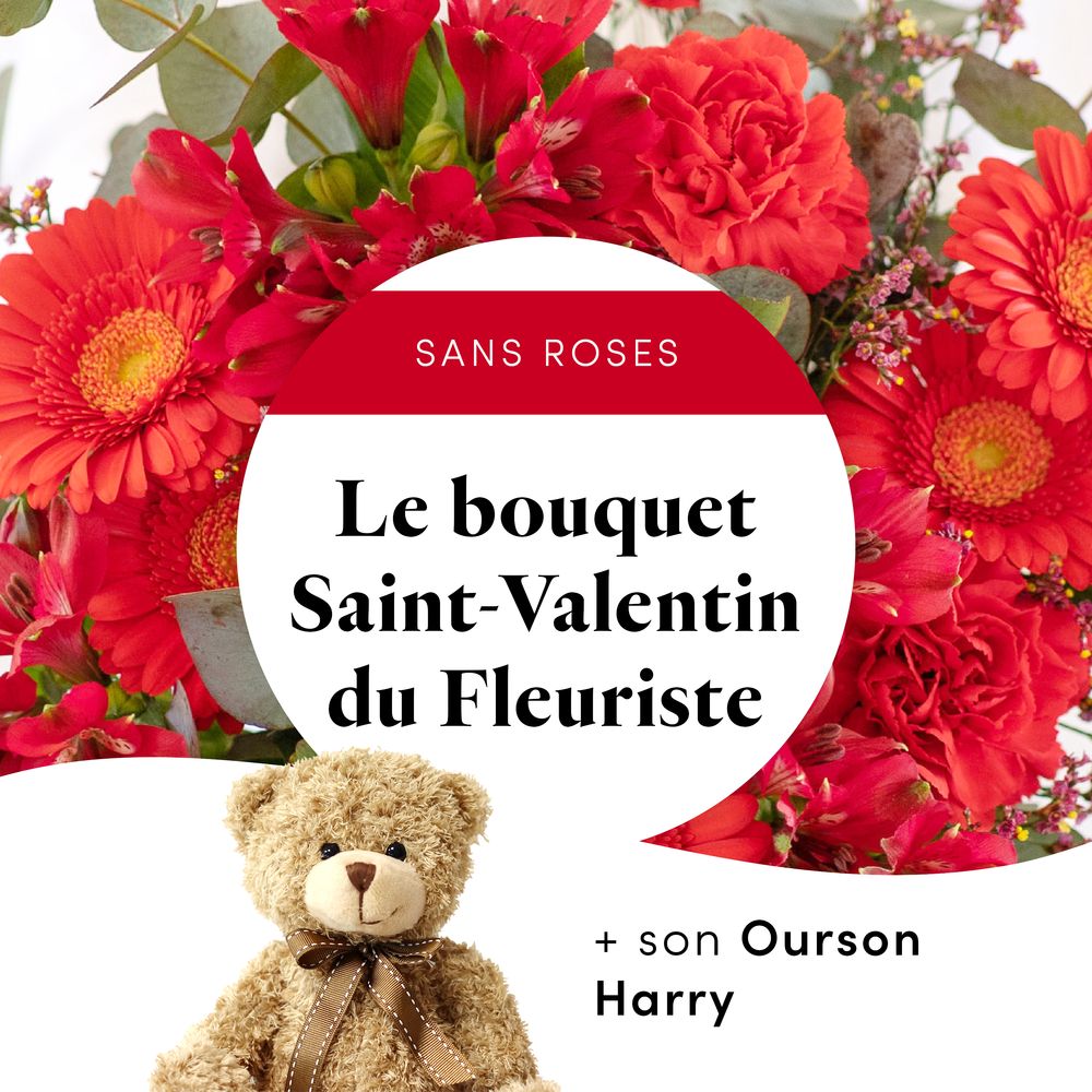 Le bouquet Saint Valentin du fleuriste & Ourson