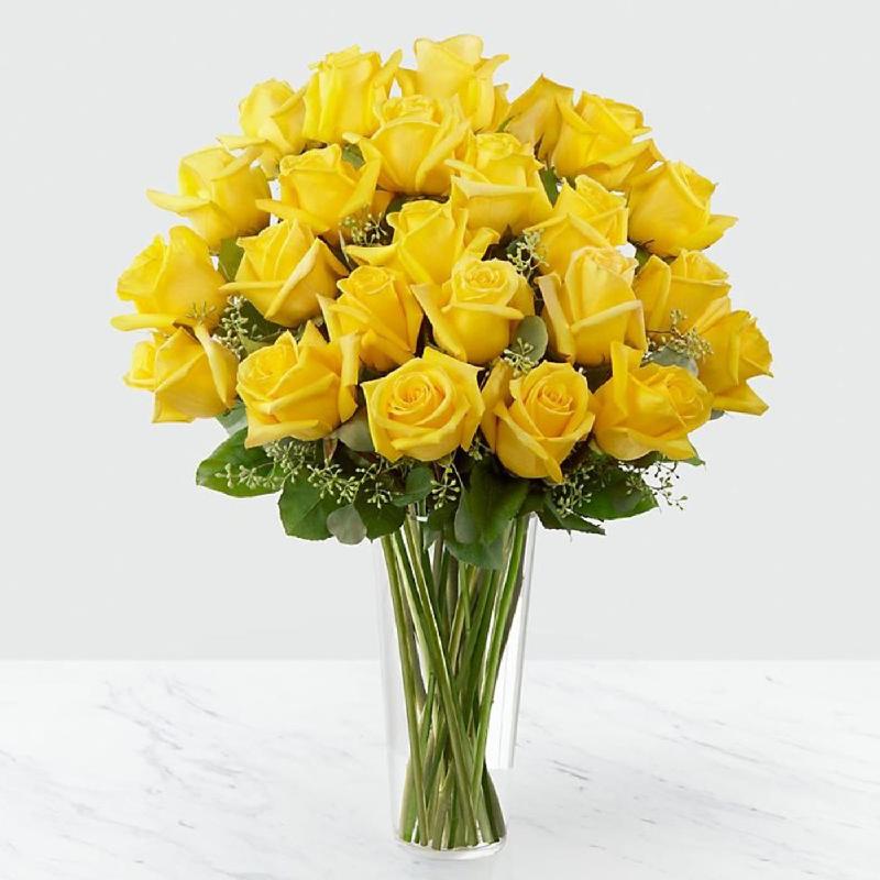 24 Yellow Roses in a Vase