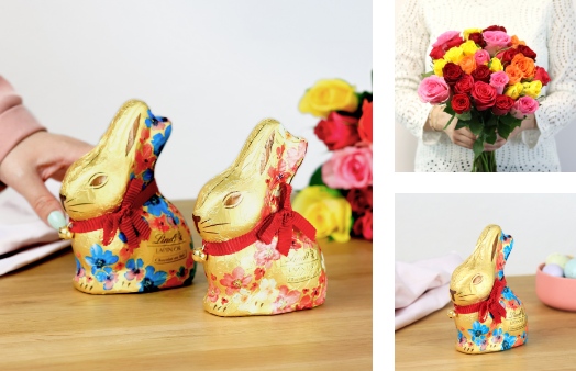 Les lapins Or Lait et fleurs par les Maîtres Chocolatiers Lindt