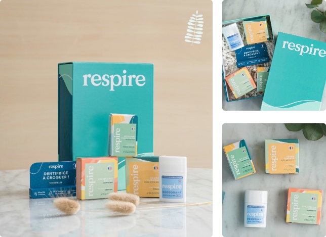 Coffret 100% réutilisable avec les 5 produits stars de la marque Respire